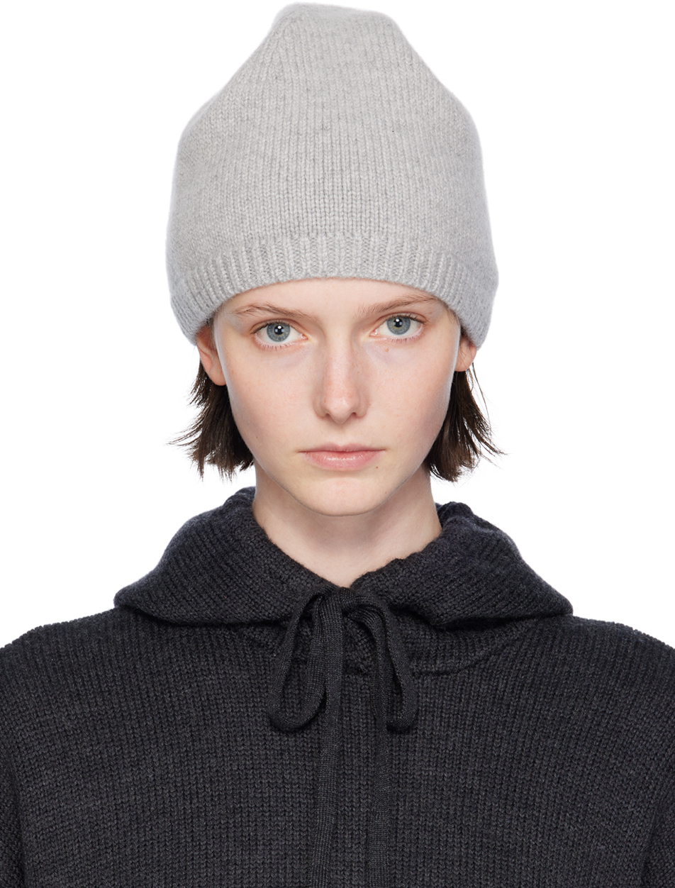 Gray Ribbed Cashmere Beanie