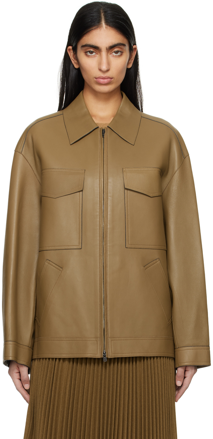 Shop Joseph Khaki Lyndhurst Leather Jacket In 0440 Khaki