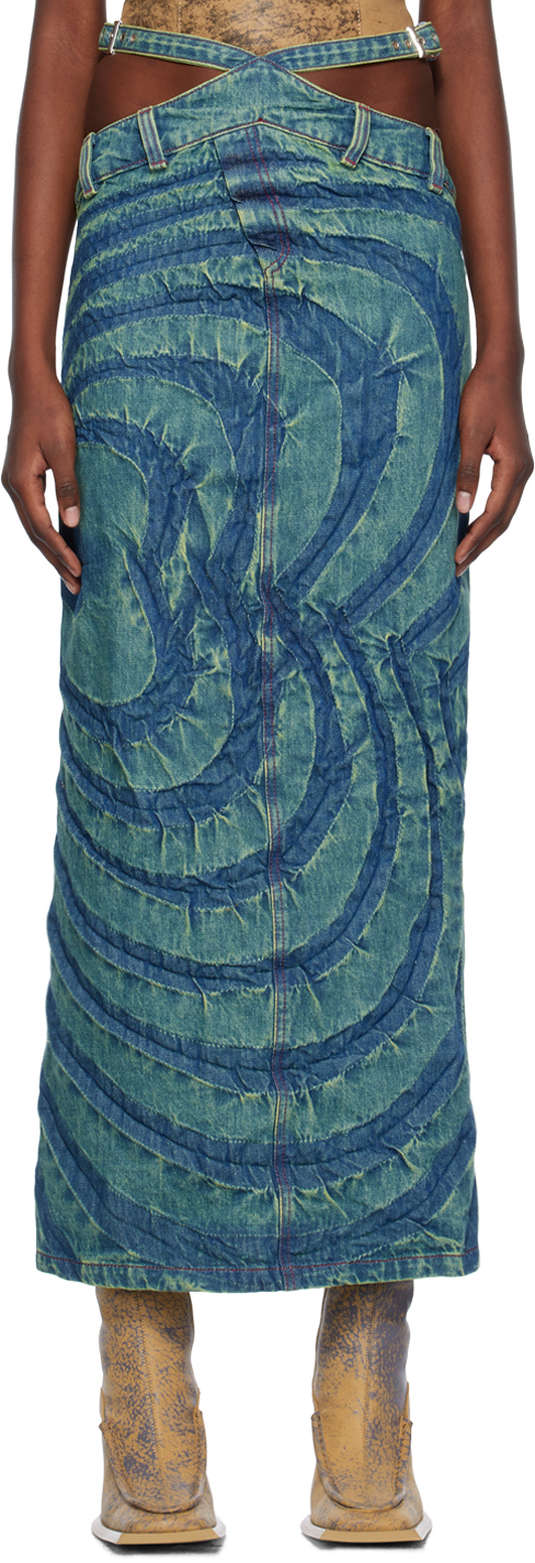 SSENSE Exclusive Blue Big Heart Denim Midi Skirt