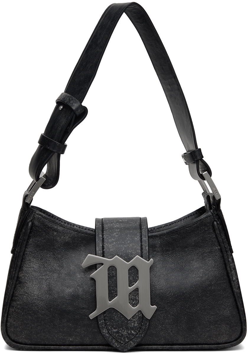 Misbhv Gray Small Cracked Leather Shoulder Bag In Cracked Black