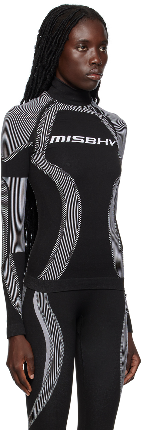 Misbhv Logo-print Mock Neck Performance Top In Black/white