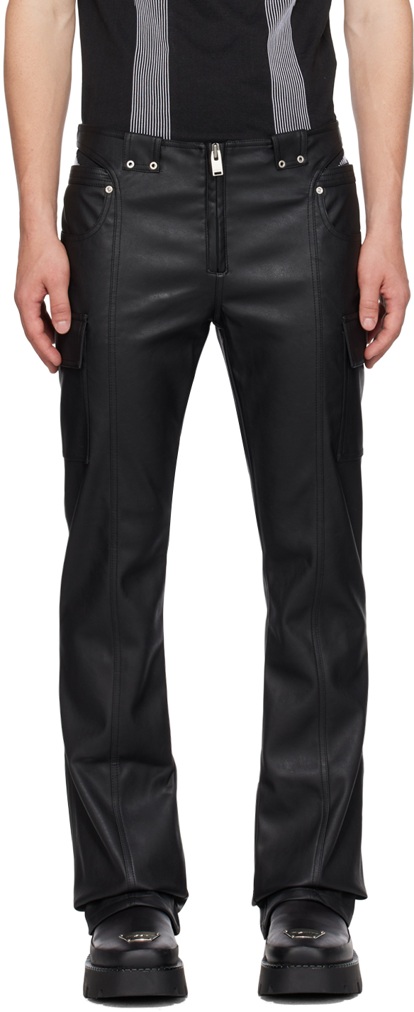 Black Cutout Faux-Leather Cargo Pants