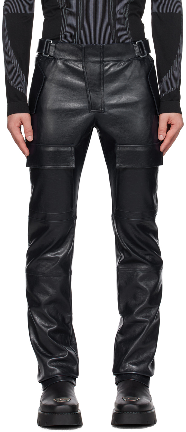 Navy Moto Faux-Leather Cargo Pants