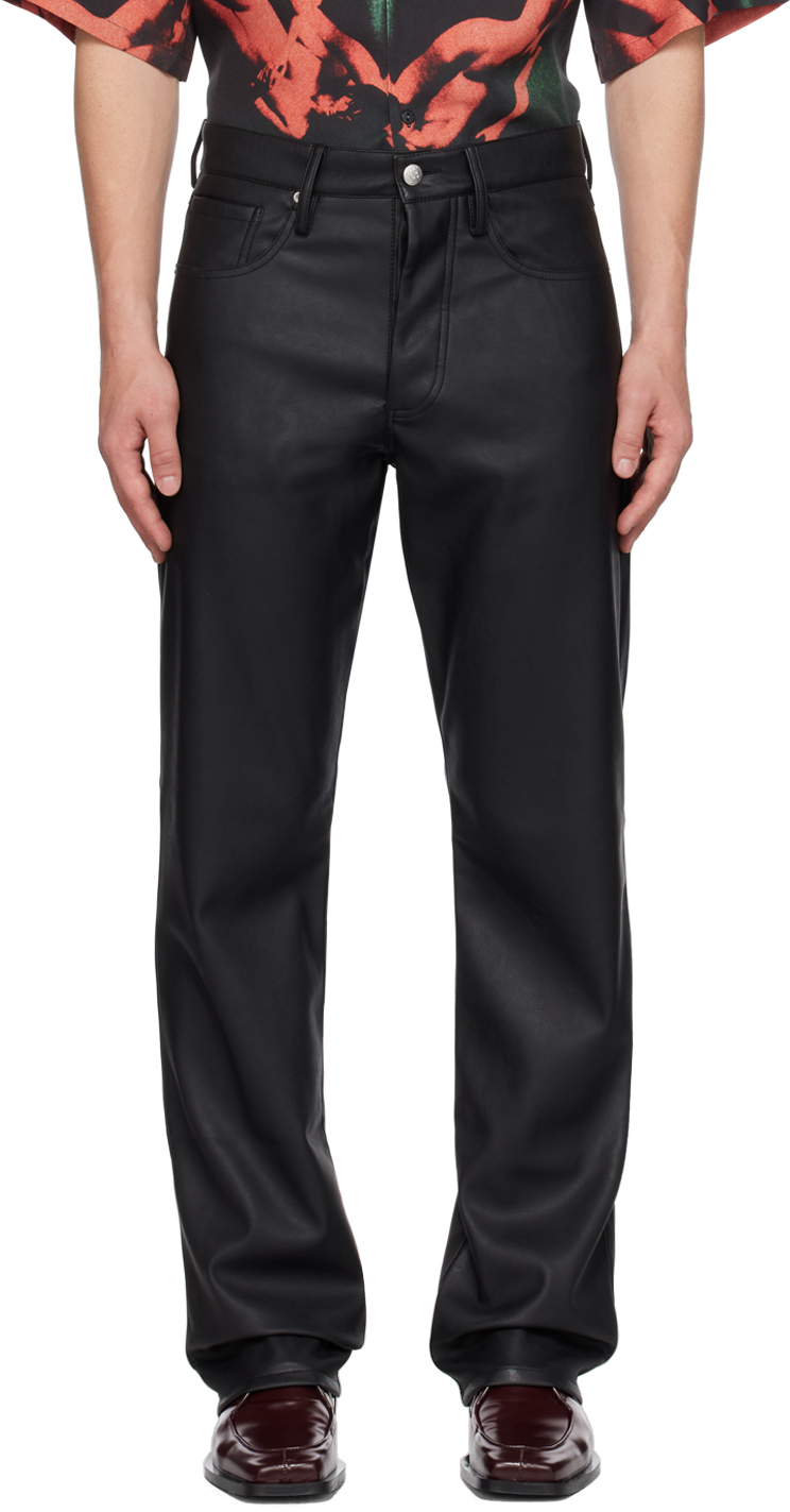 Black Five-Pocket Faux-Leather Pants
