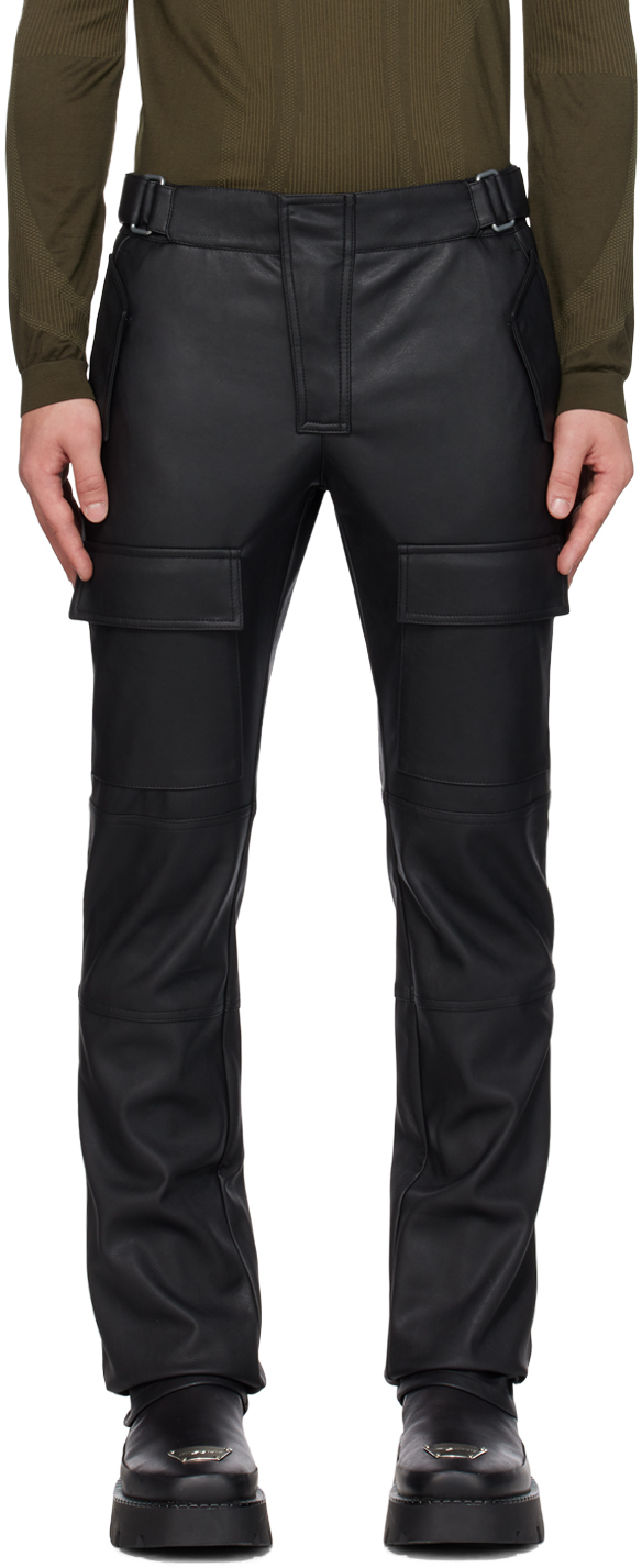 Shop Misbhv Black Straight-leg Faux-leather Cargo Pants