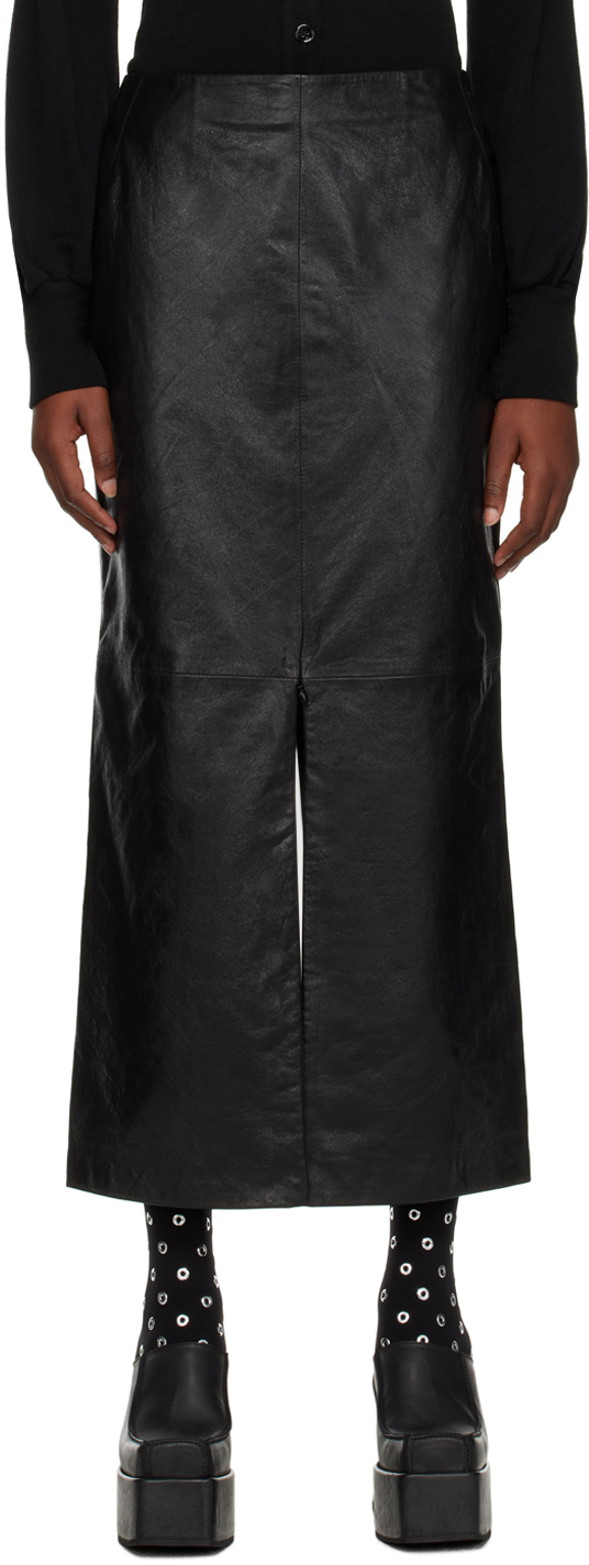 Black Alice Leather Midi Skirt