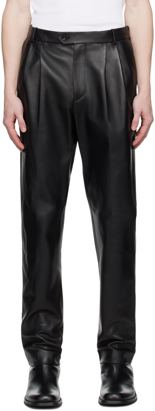 BALLY BLACK PLEATED LEATHER PANTS