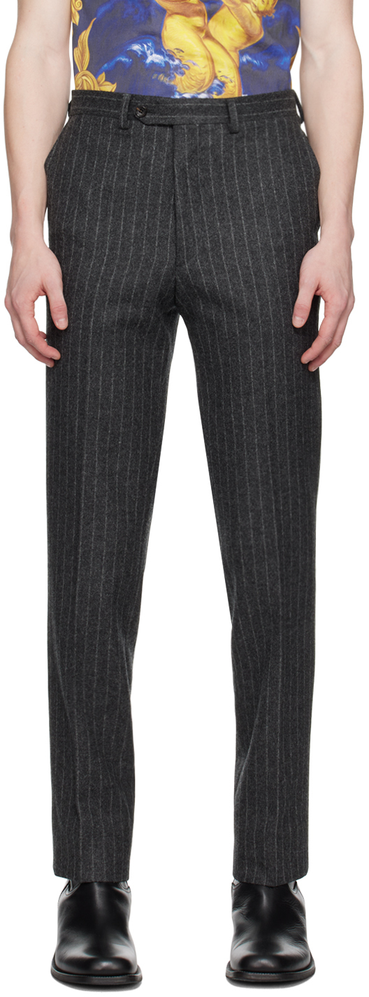 Bally Grey Striped Trousers In Grey Melange