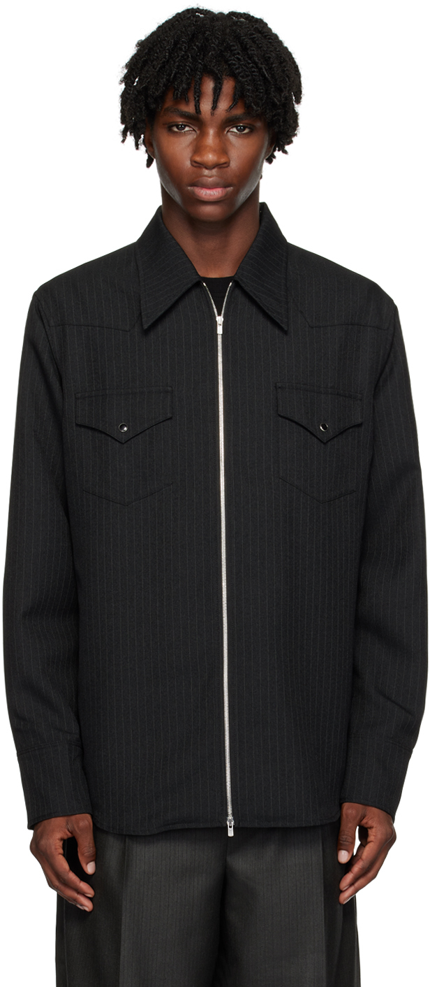 Maiden Name Gray Nick Shirt In Charcoal Pinstripe