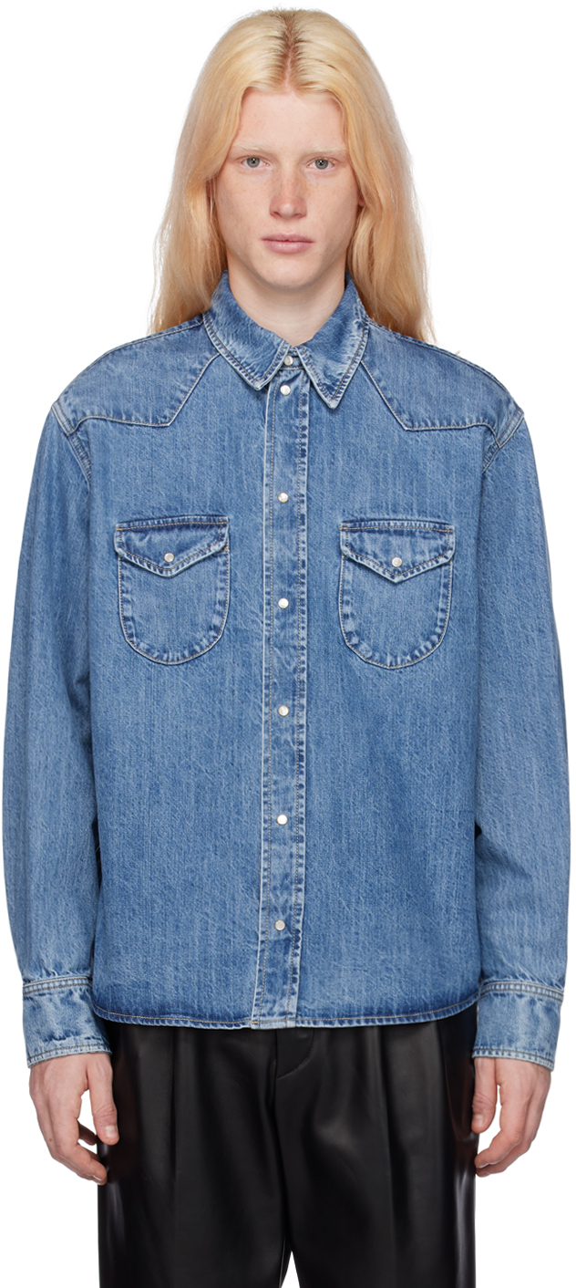 Bally Mens Light Blue Spread-collar Flap-pocket Regular-fit Denim Shirt