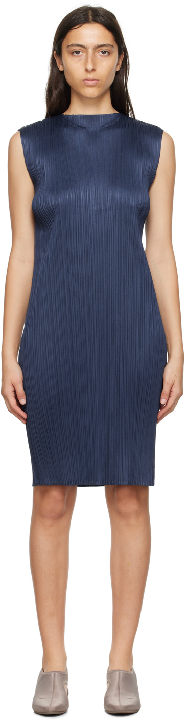Pleats Please Issey Miyake Monthly Colors:March Sleeveless Dress - Blue
