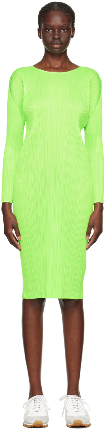 Issey Miyake Green Monthly Colors September Midi Dress In 67 Neon Green