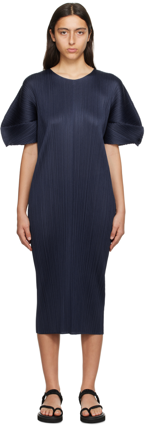 Pleats Please Issey Miyake: Navy Monthly Colors August Midi Dress | SSENSE