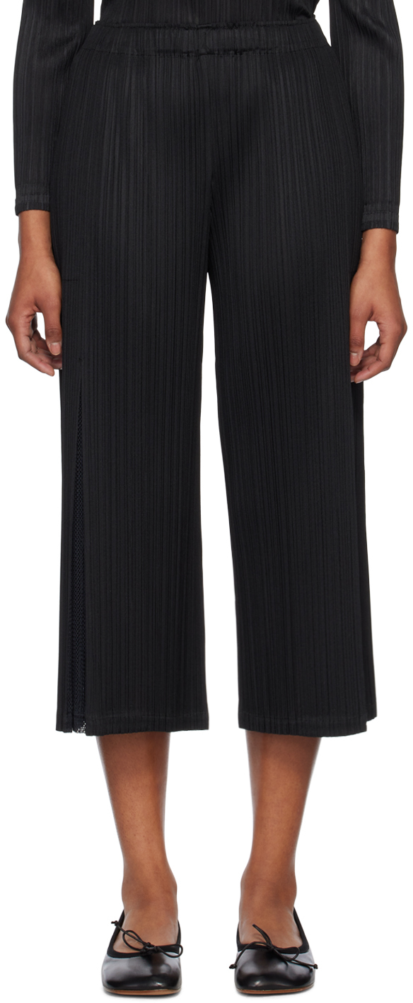 Black Flick Trousers by PLEATS PLEASE ISSEY MIYAKE on Sale