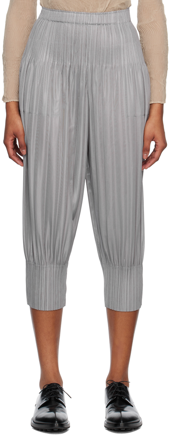 PLEATS PLEASE ISSEY MIYAKE: Gray Fluffy Basics Trousers | SSENSE