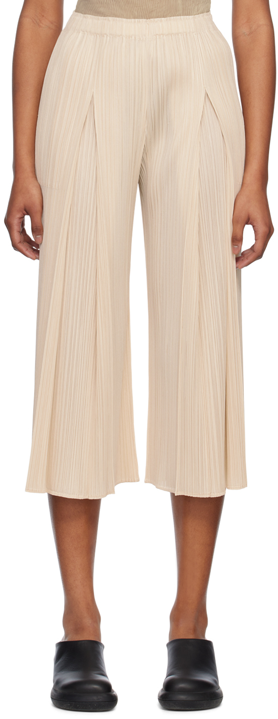 Pleats Please Issey Miyake: Beige Monthly Colors April Trousers | SSENSE