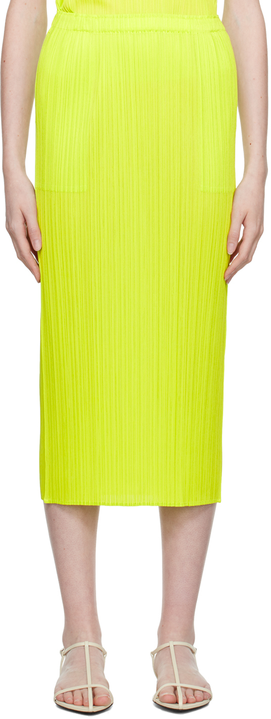 Shop Issey Miyake Green New Colorful Basics 3 Midi Skirt In 59 Yellow Green