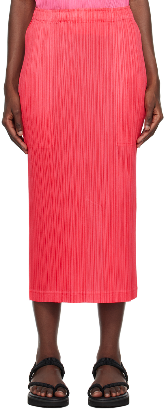 Shop Issey Miyake Pink Thicker Midi Skirt In 23 Pink Red