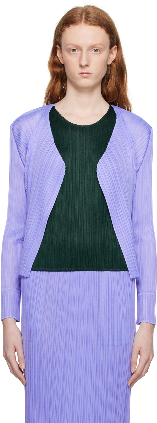 Pleats Please Issey Miyake: Blue New Colorful Basics 3 Cardigan