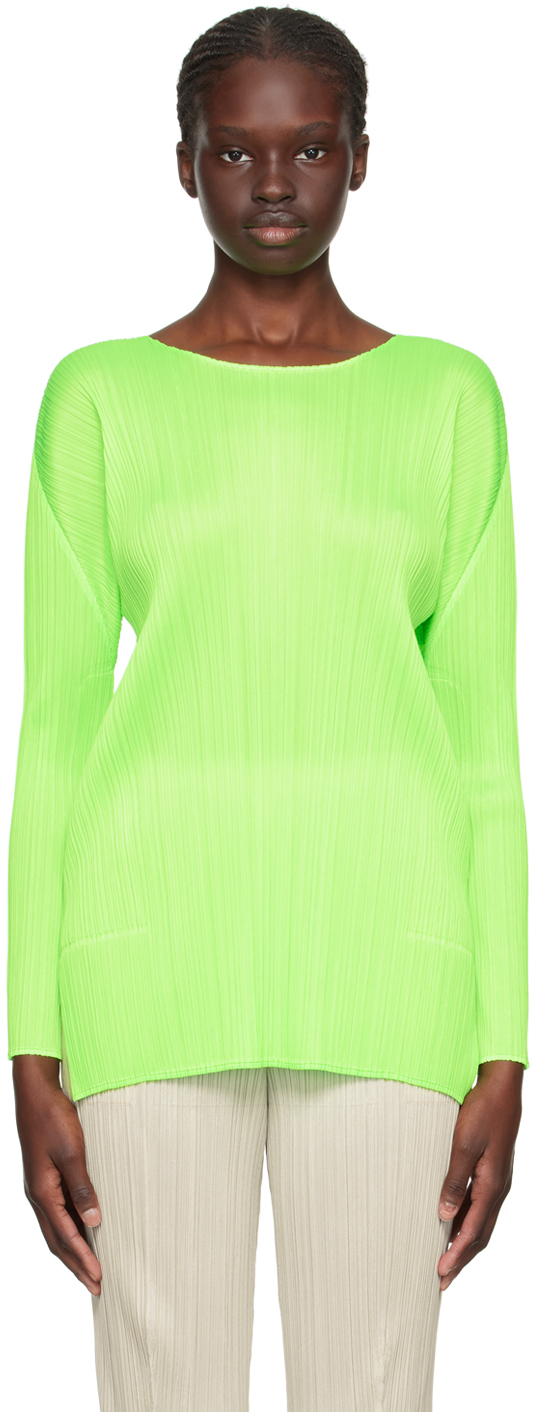 Issey Miyake Green Monthly Colors September Long Sleeve T-shirt In 67 Neon Green