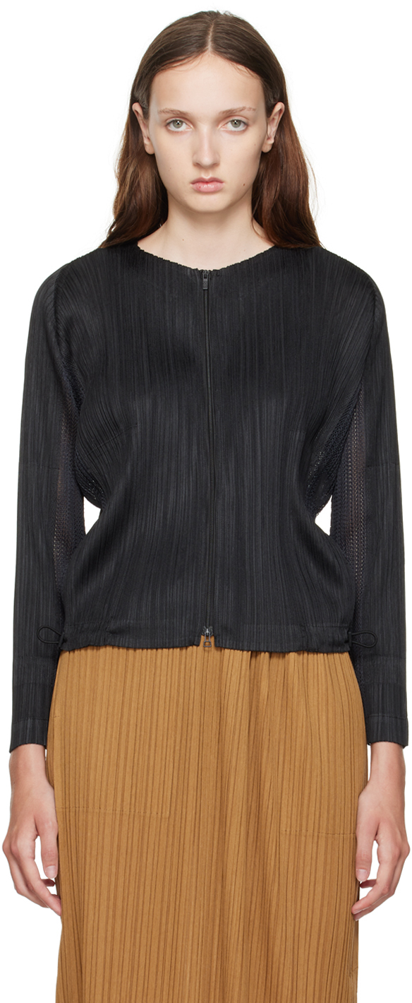 Pleats Please Issey Miyake: Black Flick Cardigan | SSENSE