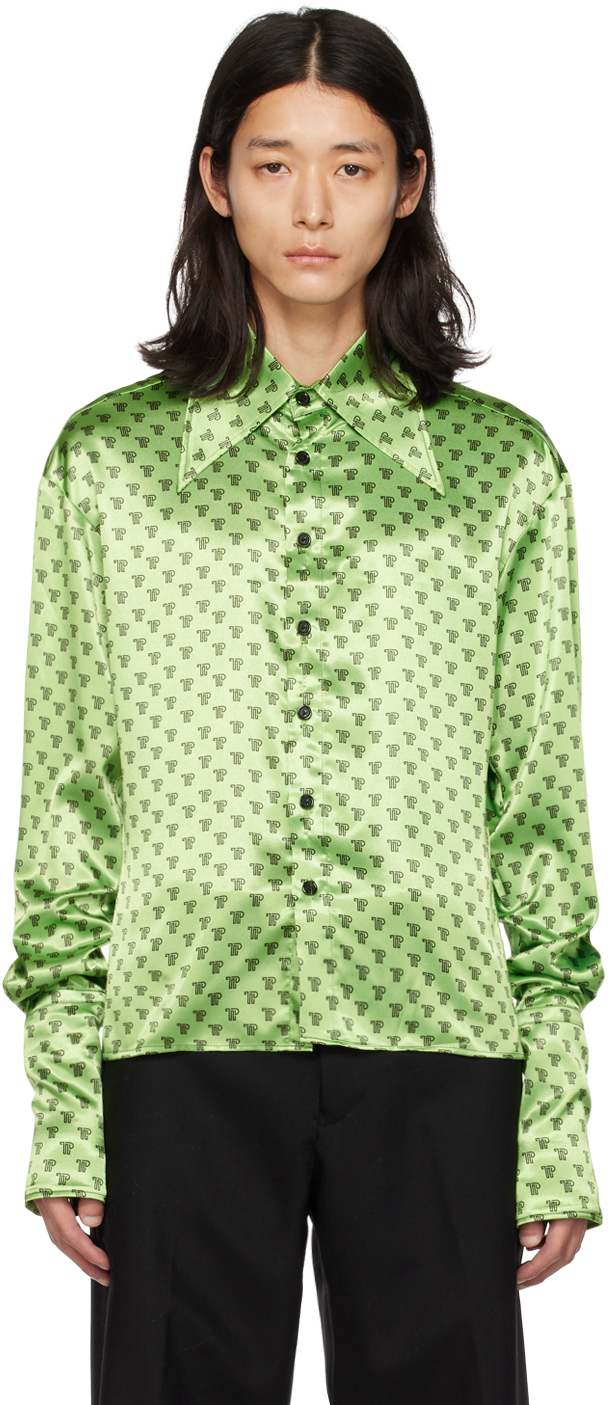 Theophilio Monogram Silk Blouse L / Green