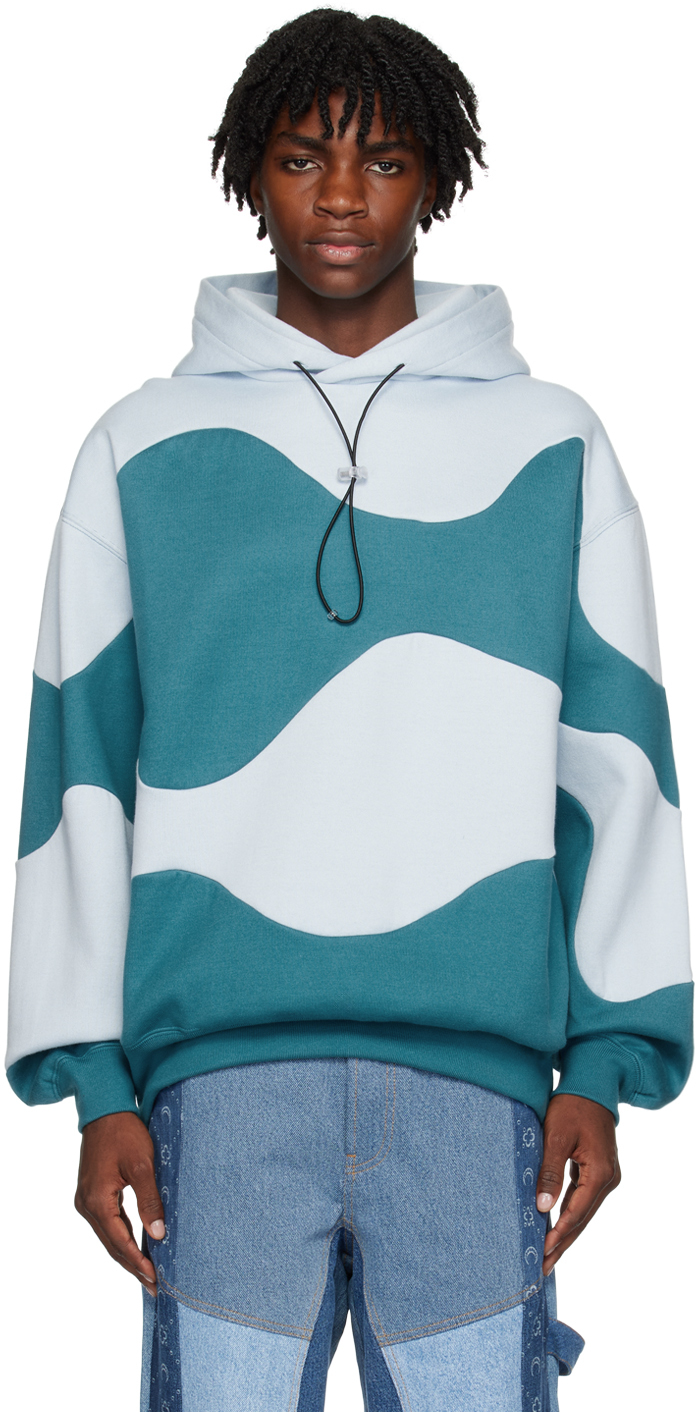 Blue Paneled Hoodie by Bonsai on Sale