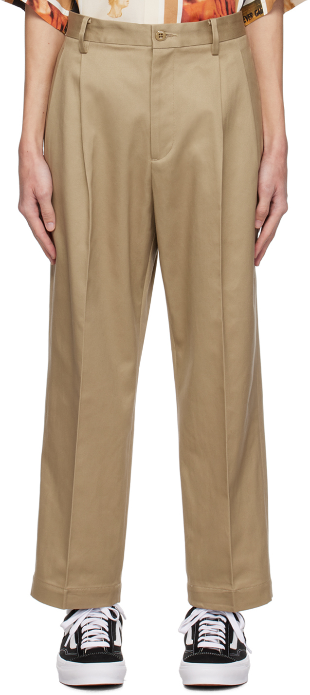 Beige Pleated Trousers by WACKO MARIA on Sale