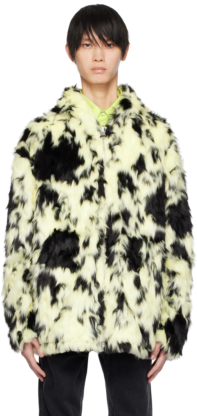 BLUEMARBLE: Black & White Print Reversible Faux-Fur Jacket