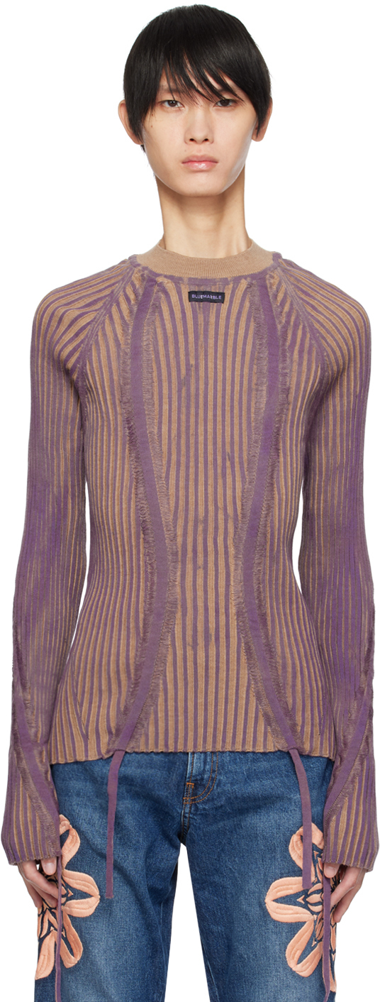 Shop Bluemarble Purple Drawstring Sweater In Beige