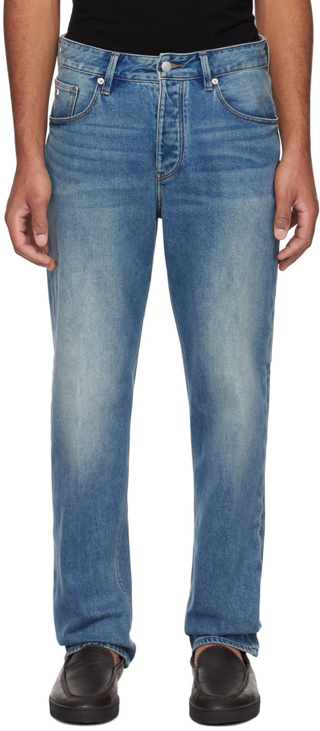 Shop Emporio Armani Blue Faded Jeans In Denim Blu Md