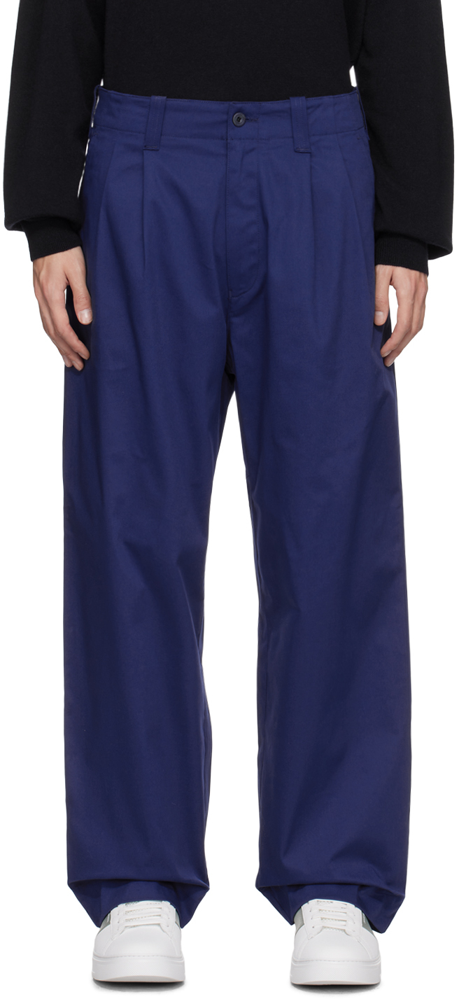 Emporio Armani Blue Pleated Trousers In Royal Blue