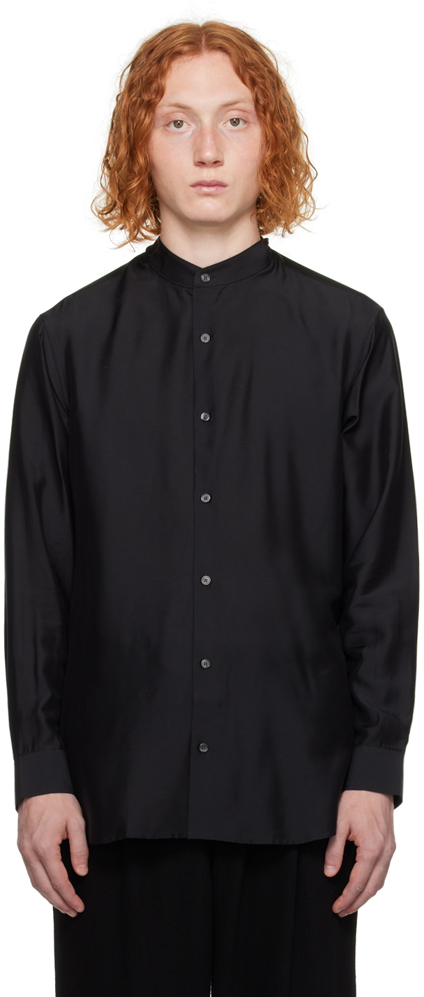Emporio Armani: Black Band Collar Shirt | SSENSE