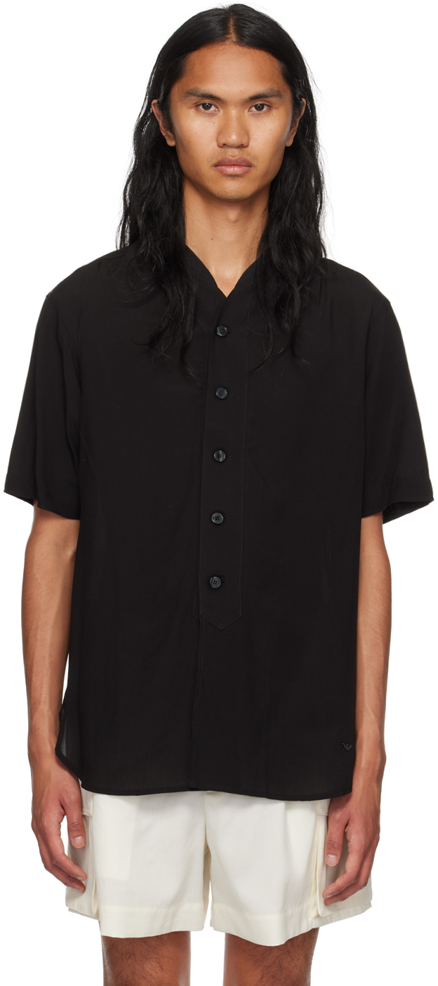Emporio Armani Black V-neck Shirt In Nero