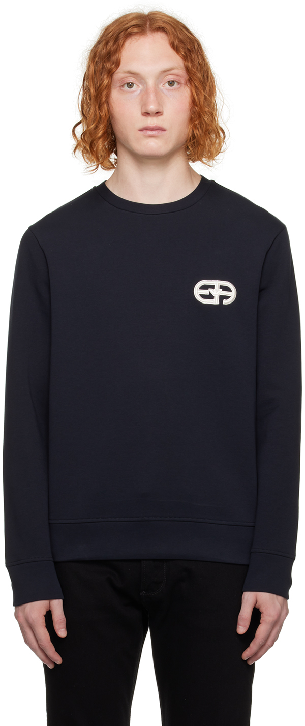 Emporio Armani Navy Embroidered Sweatshirt In Blu Navy