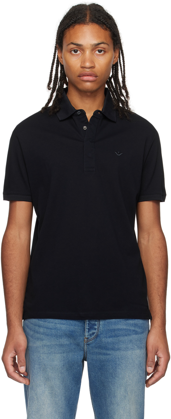 Emporio Armani Navy Embroidered Polo In Blu Navy