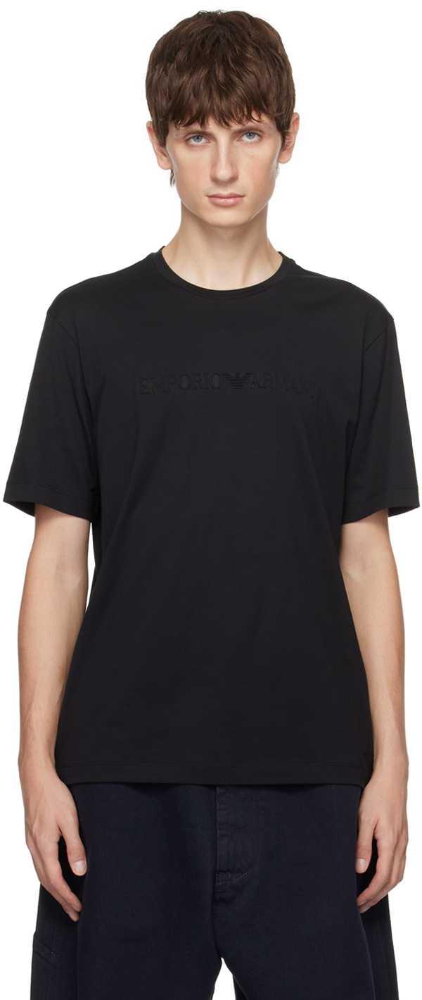 Shop Emporio Armani Black Embossed T-shirt