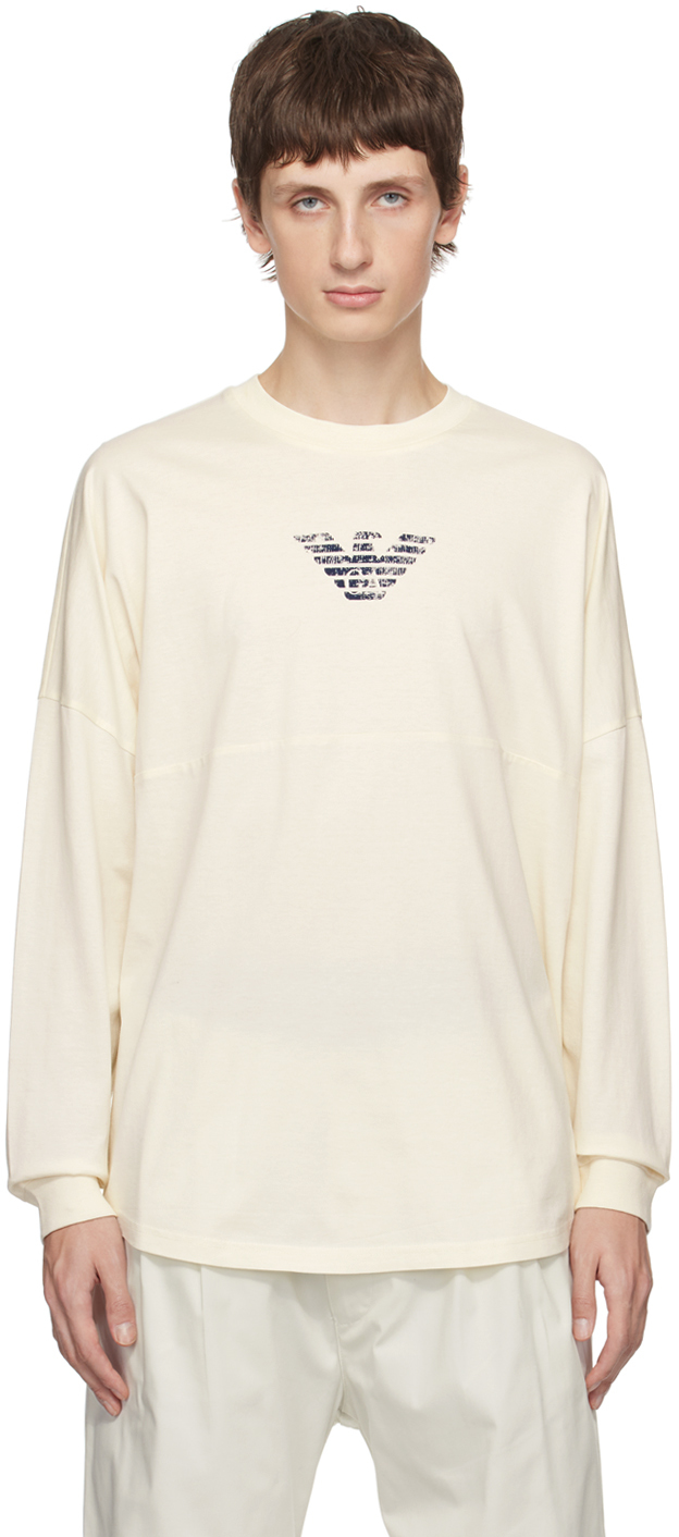 Emporio Armani Beige Drop Shoulder Long Sleeve T-shirt In Conchiglia