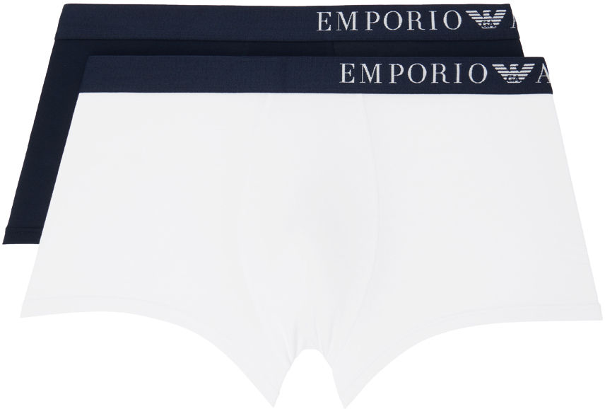 Emporio Armani Two-Pack Navy & White Boxer Briefs