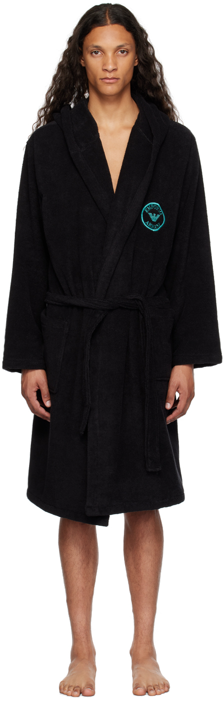 Emporio Armani Black Embroidered Bath Robe