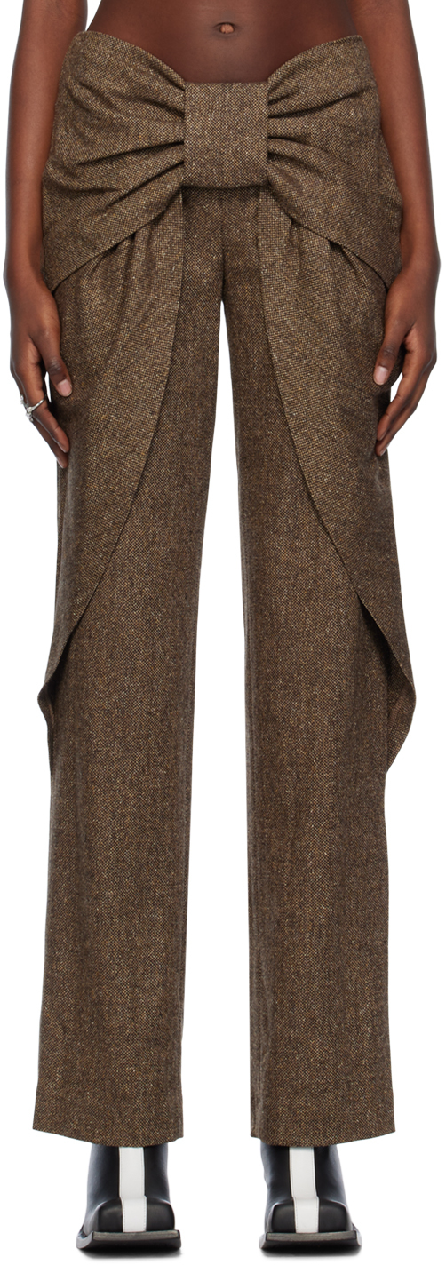 Fidan Novruzova Brown Bow Trousers In Brown Boucle