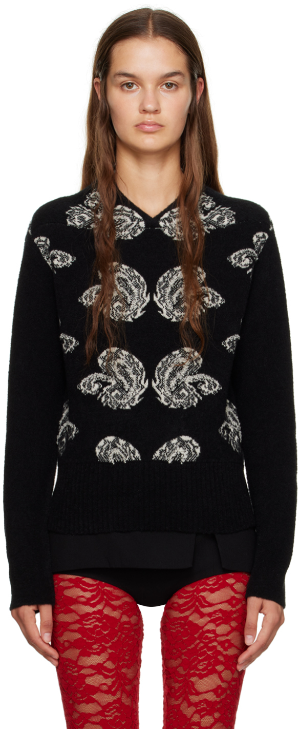 Puppets and Puppets: Black & White Paisley Sweater | SSENSE