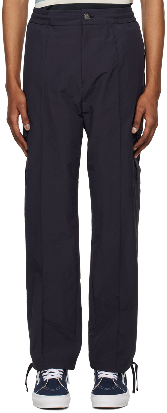Pop Trading Company Logo-embroidered Shell Cargo Trousers In Navy