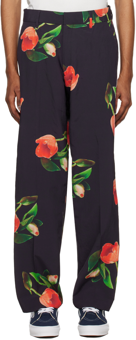 Pop Trading Company Black Paul Smith Edition Tulip Trousers In Black Flowers