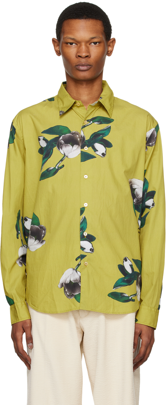 Pop Trading Company Logo-embroidered Printed Cotton-poplin Shirt In Yellow