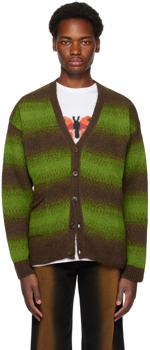 Green & Brown Striped Cardigan