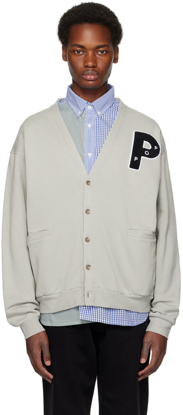 Pop Trading Company Gray Big P Cardigan In Drizzle