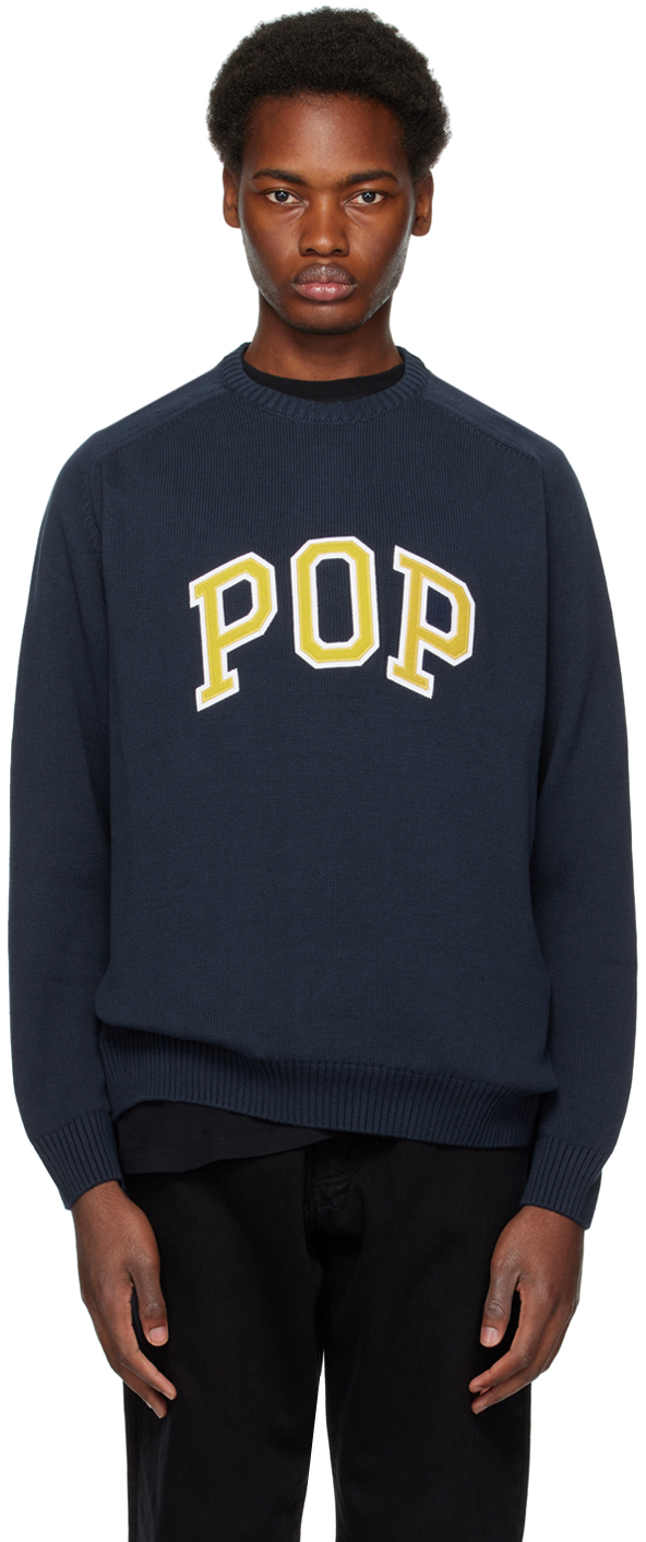Pop Trading Company Navy Arch Jumper In Navy/cress Green