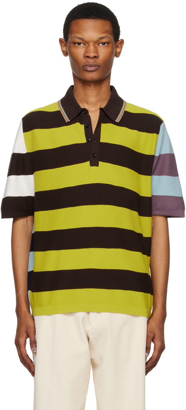 Pop Trading Company Yellow X Paul Smith Striped Polo Shirt In Green