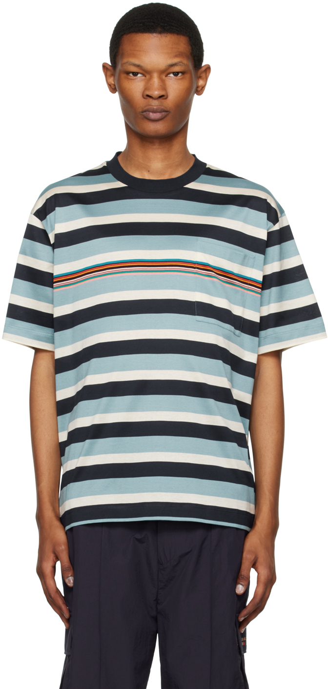 Pop Trading Company Blue Paul Smith Edition T-shirt In Stripe Blue